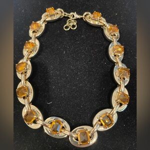 Elegant Gold and Amber Color Crystals Necklace. NWOT.